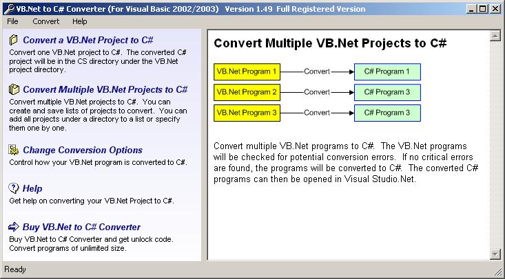 Screenshot of VB.Net to C# Converter